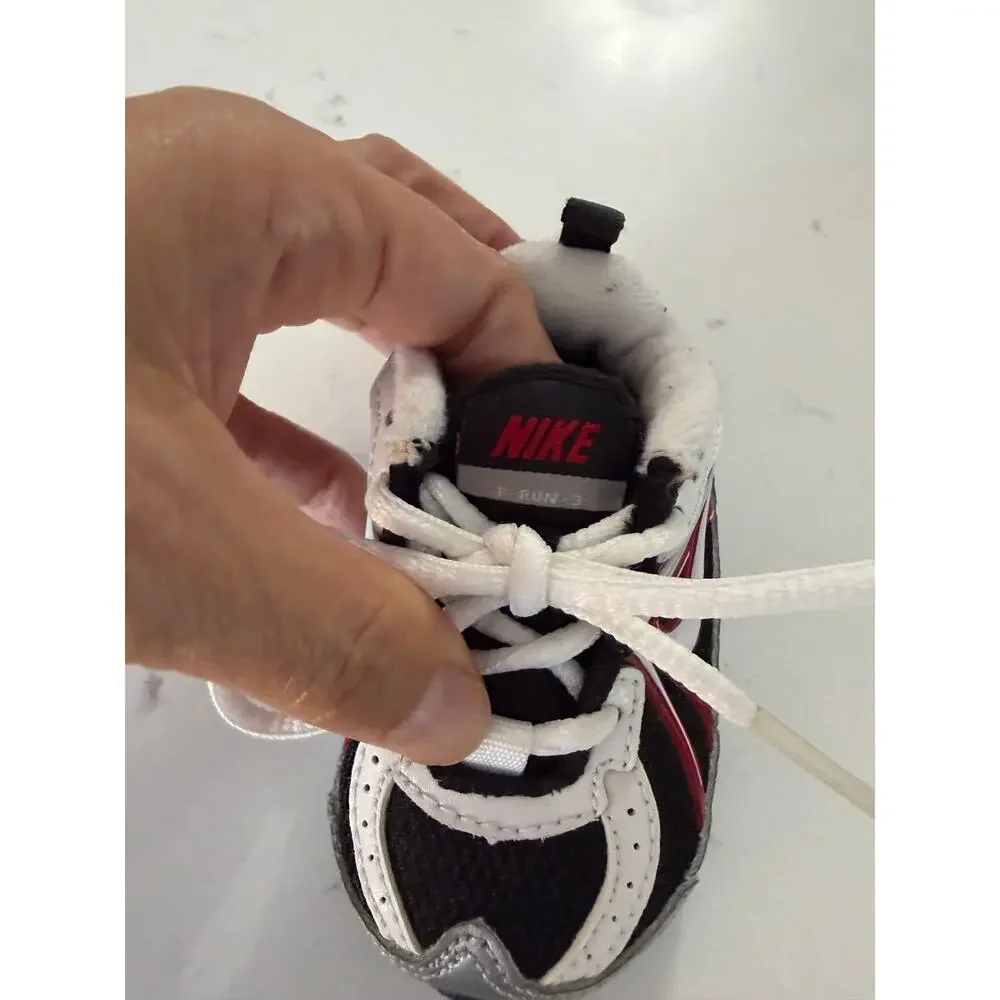 Y2K Nike T-Run-3 toddler sneakers sz 2c red white silver black mesh athletic